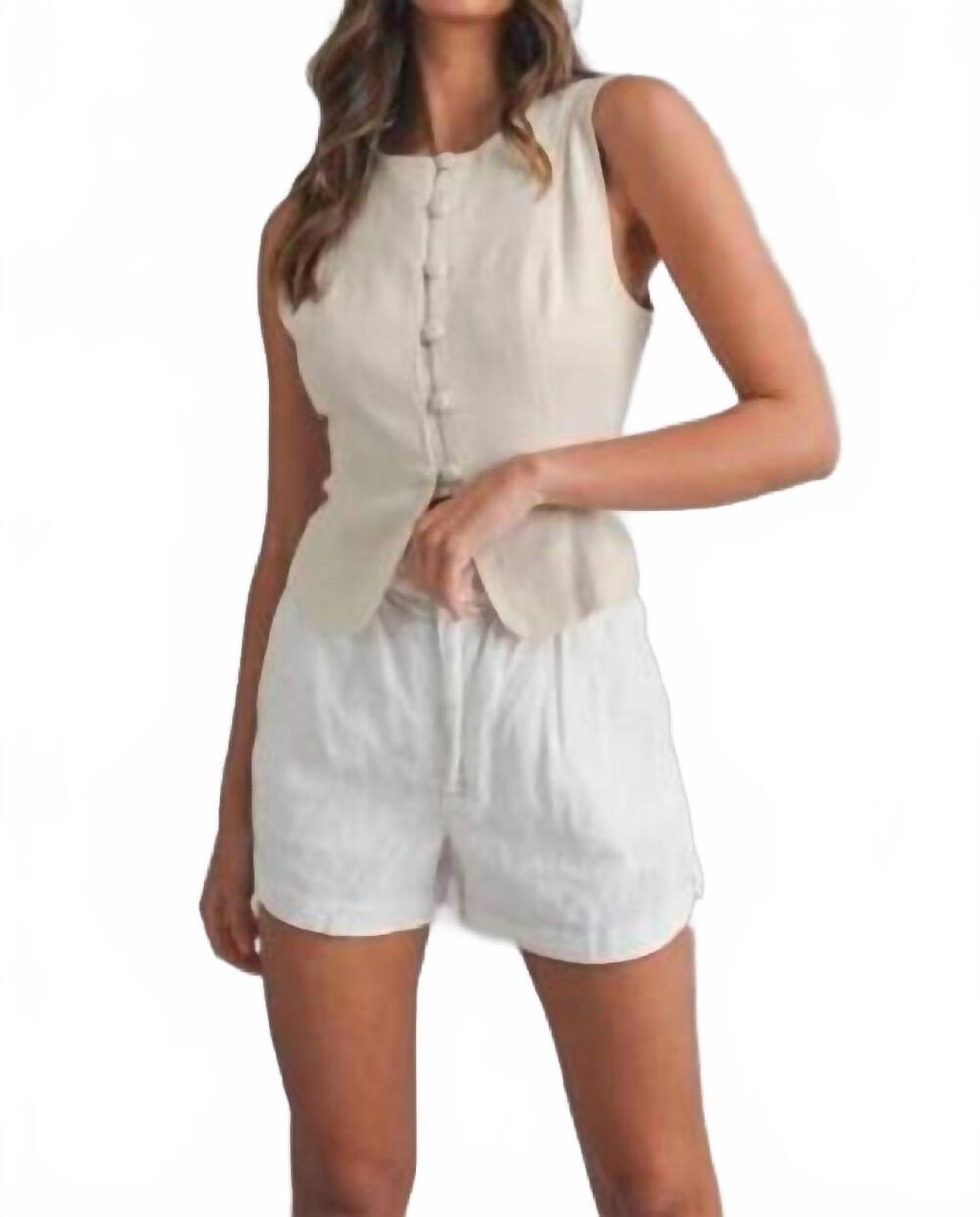 NEW MABLE linen button front back lace up vest in oatmeal